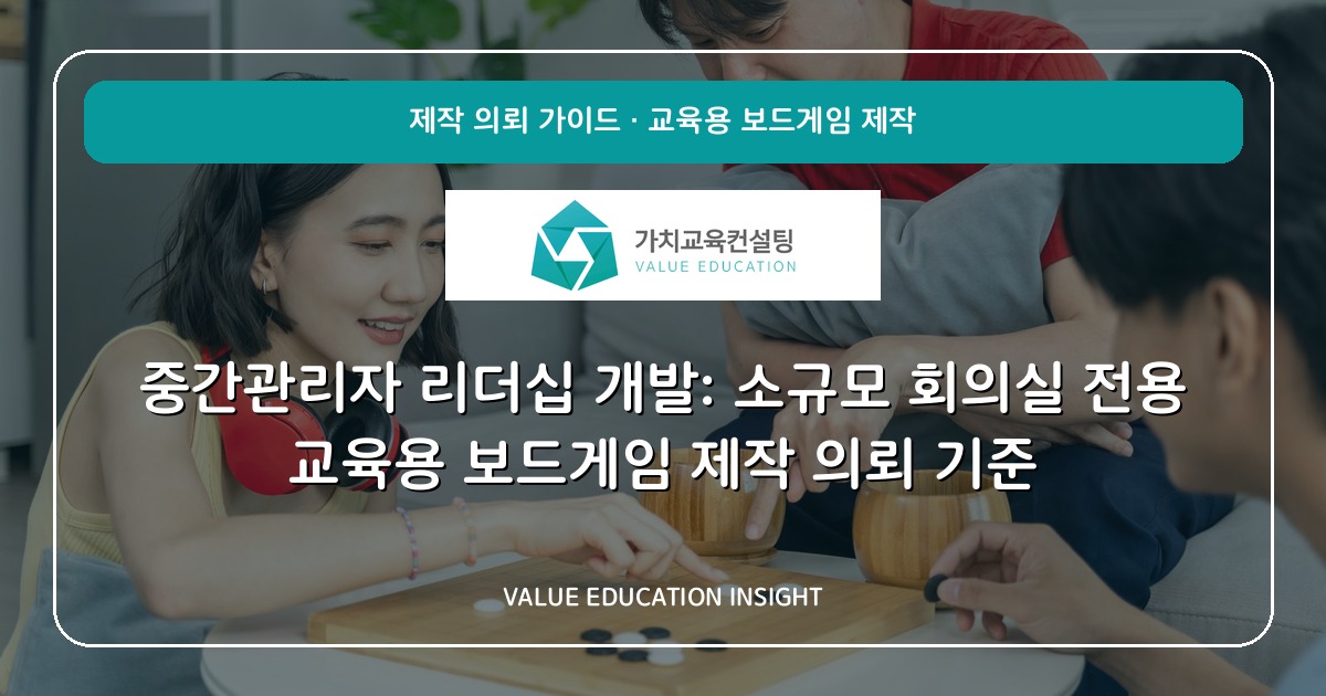 중간관리자 리더십 개발: 소규모 회의실 전용 교육용 보드게임 제작 의뢰 기준