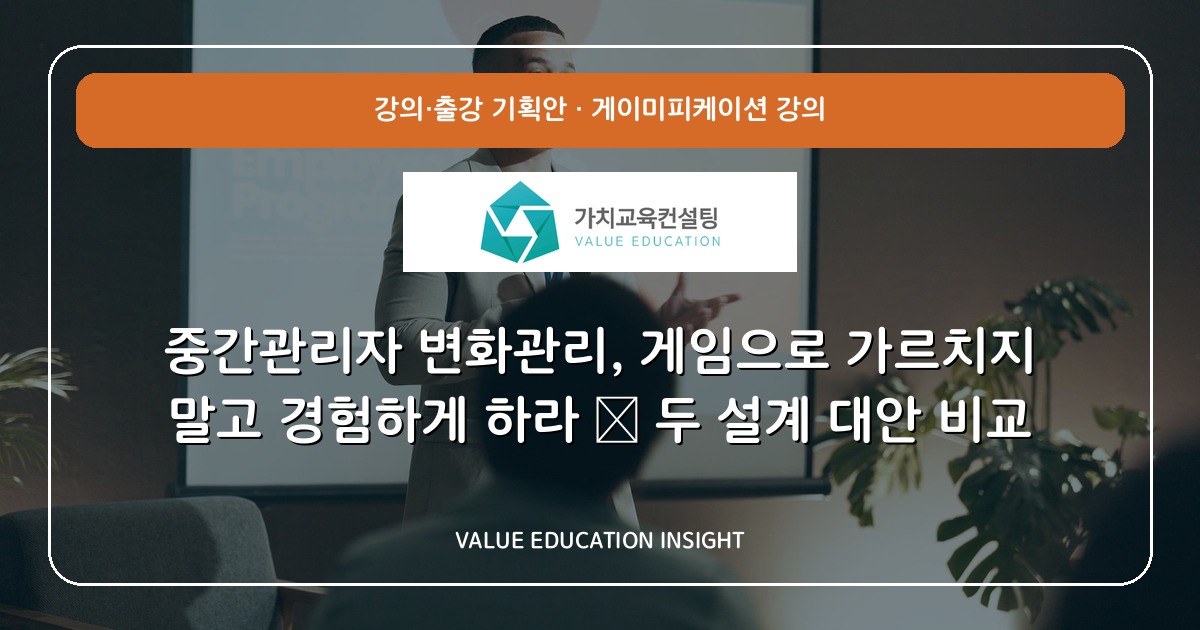 중간관리자 변화관리, 게임으로 가르치지 말고 경험하게 하라 — 두 설계 대안 비교