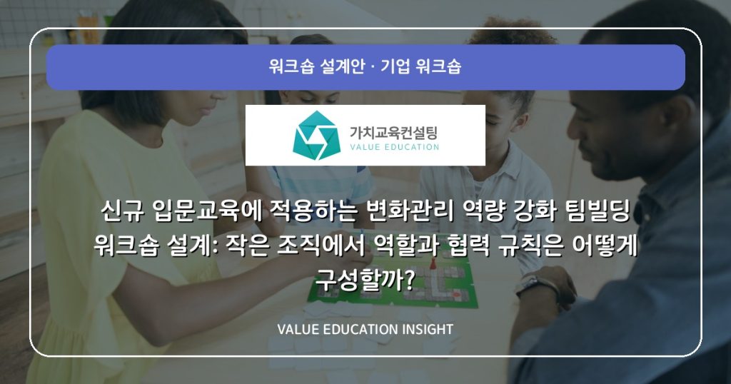 신규 입문교육에 적용하는 변화관리 역량 강화 팀빌딩 워크숍 설계: 작은 조직에서 역할과 협력 규칙은 어떻게 구성할까?