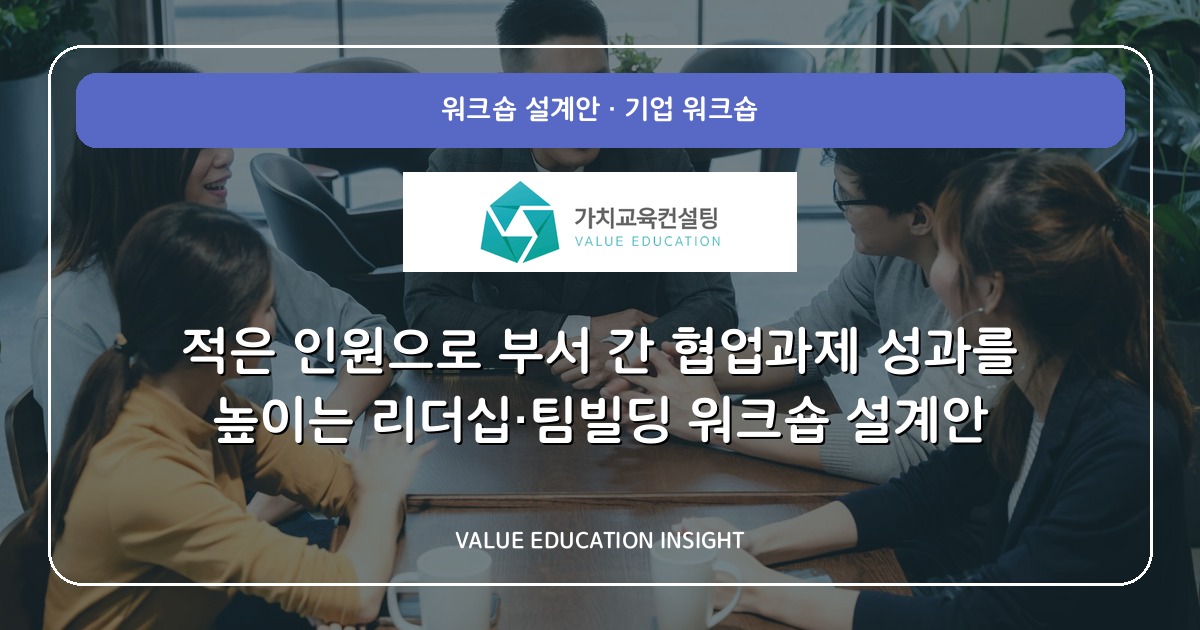 적은 인원으로 부서 간 협업과제 성과를 높이는 리더십·팀빌딩 워크숍 설계안