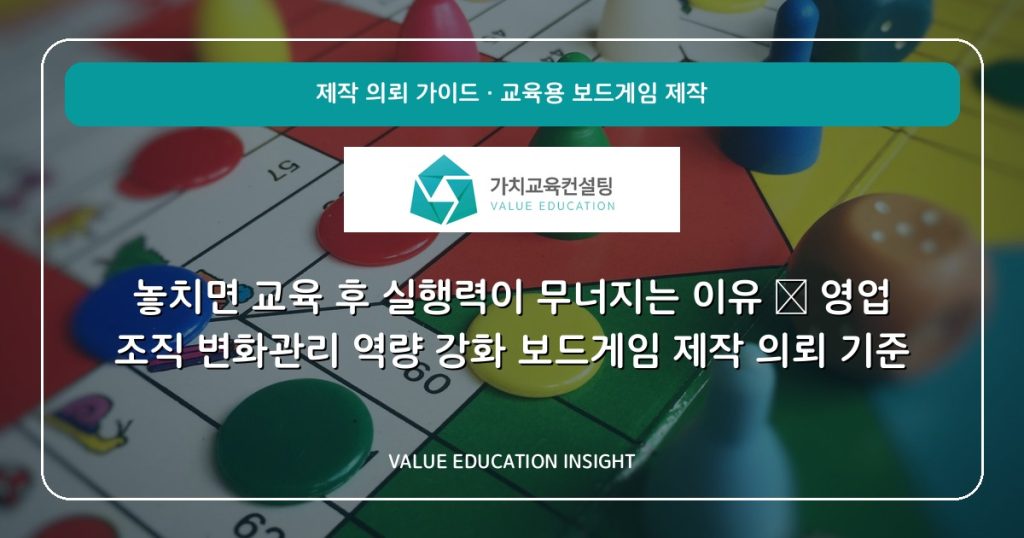 놓치면 교육 후 실행력이 무너지는 이유 — 영업 조직 변화관리 역량 강화 보드게임 제작 의뢰 기준