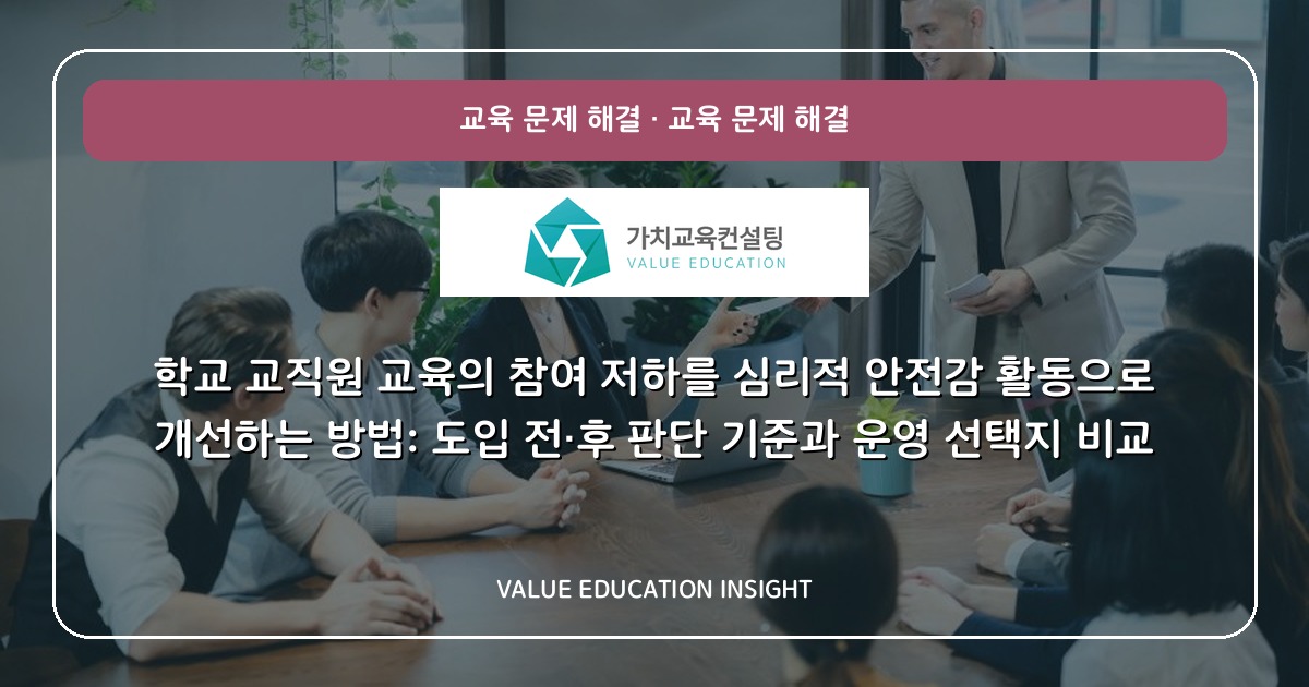 학교 교직원 교육의 참여 저하를 심리적 안전감 활동으로 개선하는 방법: 도입 전·후 판단 기준과 운영 선택지 비교