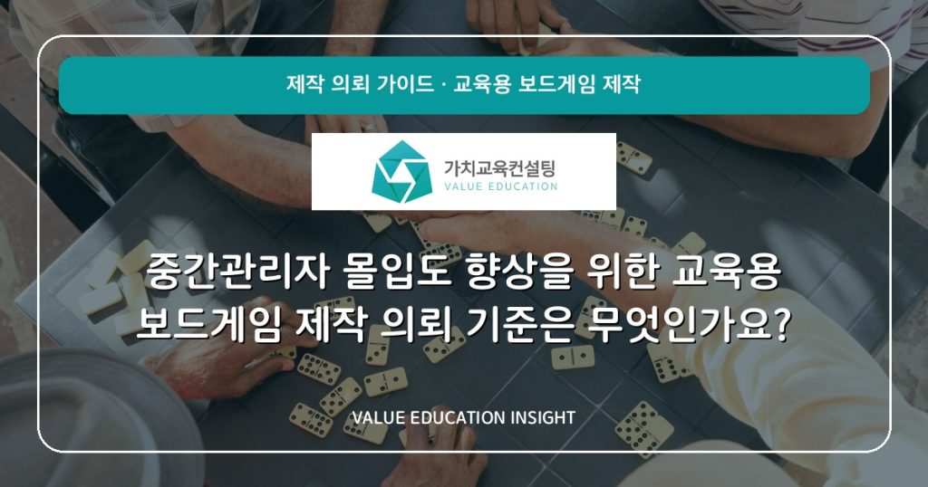 중간관리자 몰입도 향상을 위한 교육용 보드게임 제작 의뢰 기준은 무엇인가요?